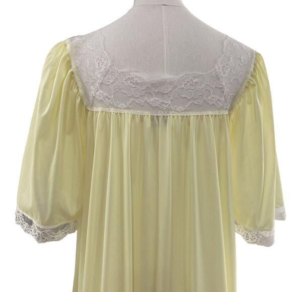 Vintage 90s Lucie Ann Buttercup Yellow Nylon Tulip & Lace Maxi Nightgown Size S - Picture 8 of 12
